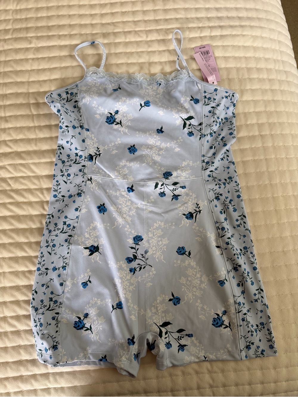 Light Blue Floral  Romper with Blue Rose Print